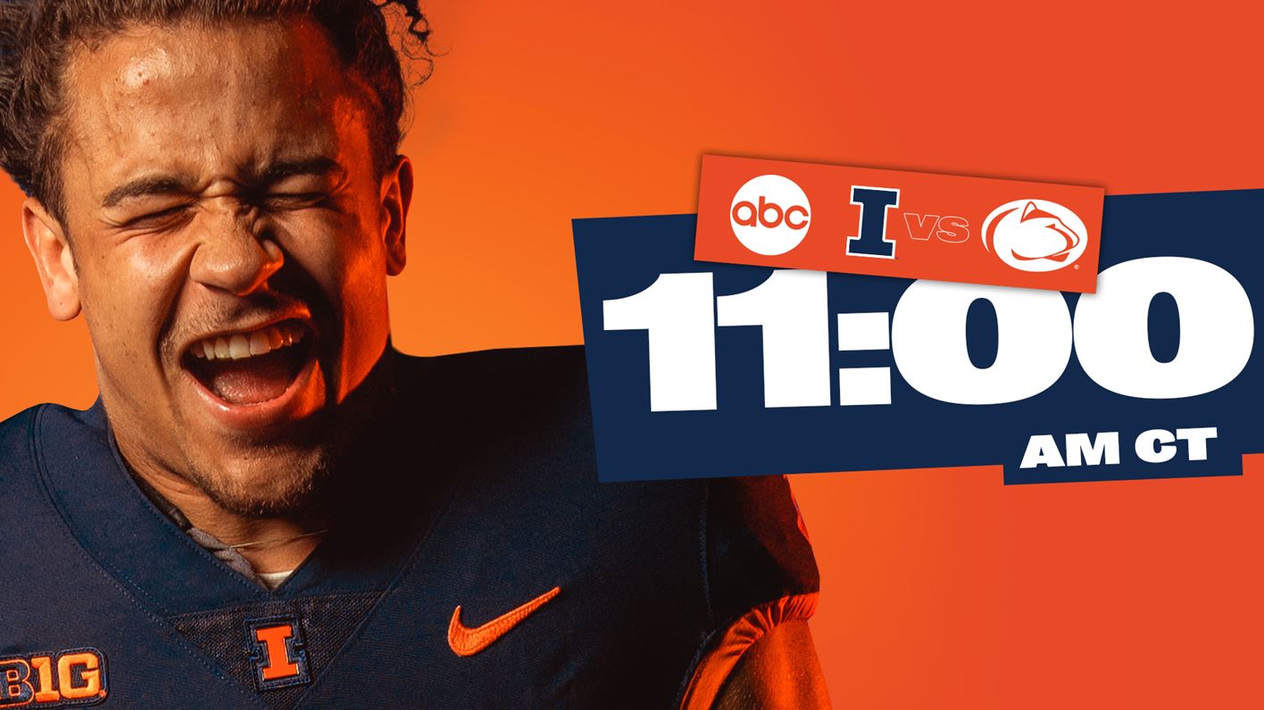 graphic for Illinois vs Penn State with ABC logo and featuring grinning football player