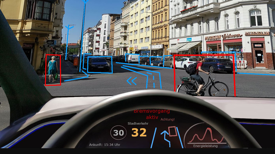 stock image with graphics - driver's view of autonomous vehicle. Via Wikimedia Commons
