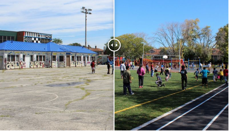 Chicago's Space to Grow initiative turned a Morrill Elementary School playground green. (Photo courtesy: Space to Grow)