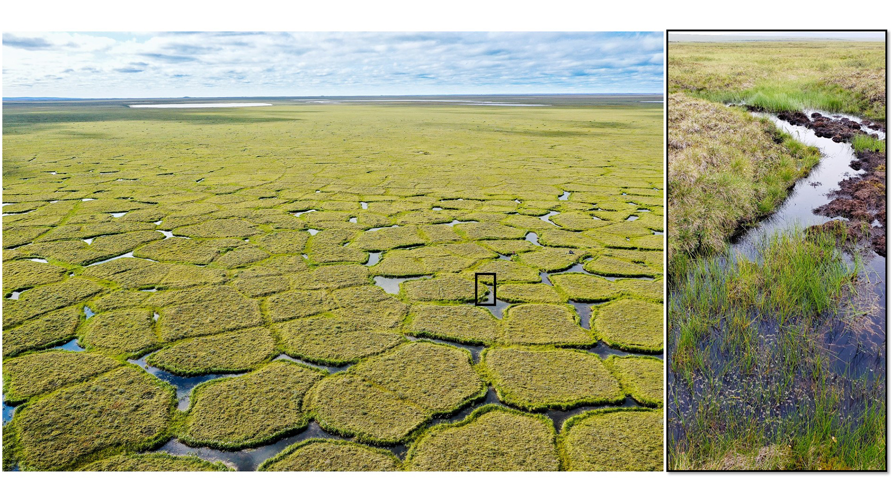 Permafrost degradation in northern Alaska.  Photos by Christian Andresen, left, and Mark J. Lara