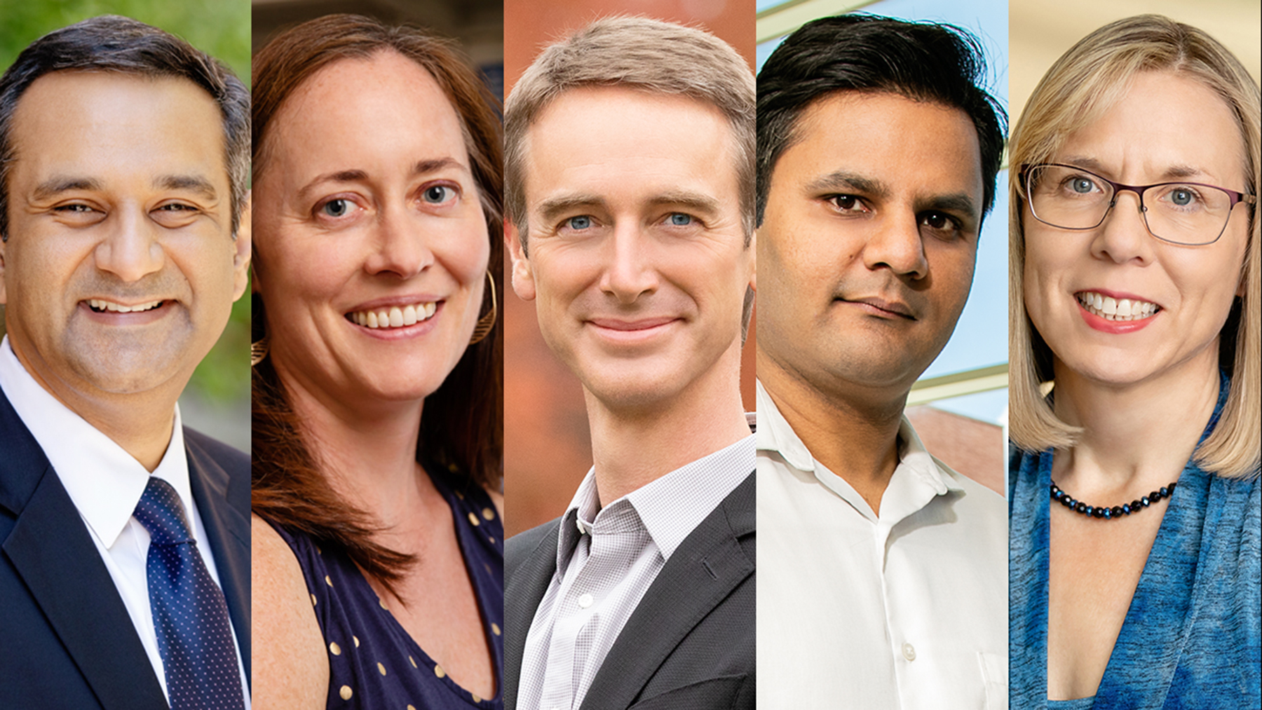 From left, Rohit Bhargava, Alison Bell, Paul Braun, Prashant Jain and Nancy Sottos are among the 489 scientists named AAAS Fellows this year.  Photos by L. Brian Stauffer