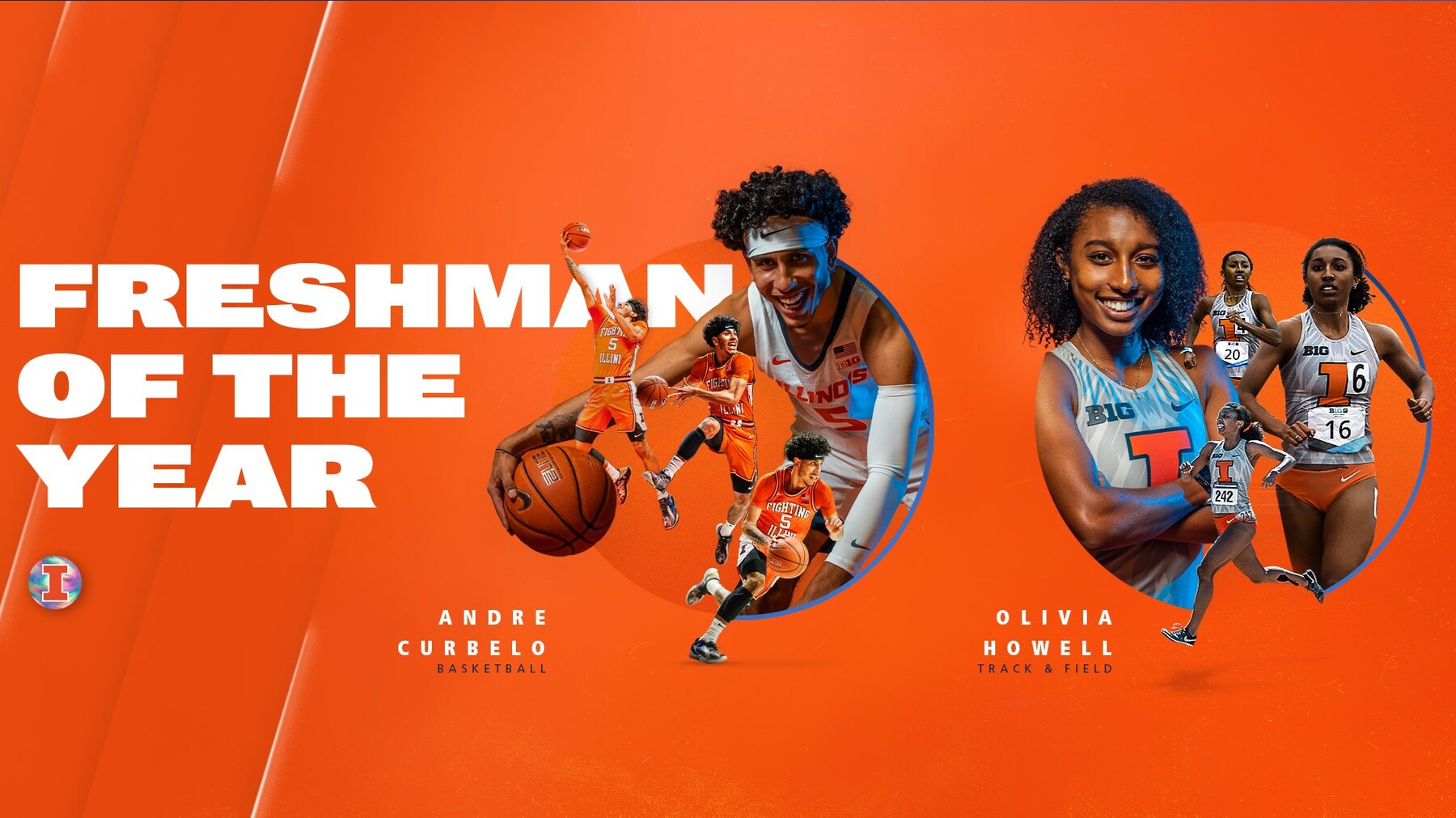 action pictures  of the winners used in a graphic announcing Freshman of the Year honors