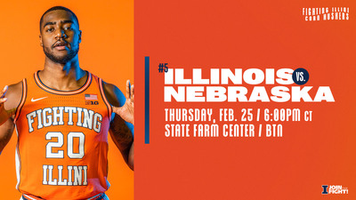 xenior Da'Monte Williams featured on graphic promoting Illinois vs. Nebraska on Feb. 25