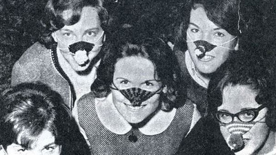 image of students wearing 'snoot boots,' courtesy of the University Archives