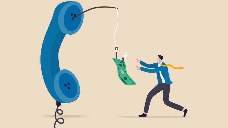 graphic - man chases dollar dangling from a telephone. Shutterstock