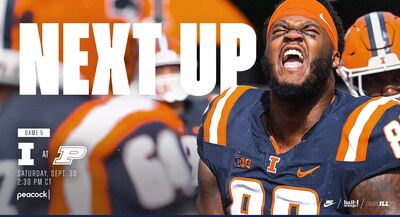 a menacing look from defensive tackle Keith Randolph Jr. on a graphic promoting Saturday's game against Purdue
