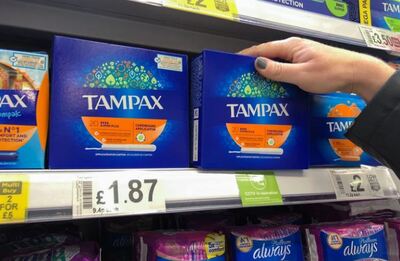 boxes of tampons on a store shelf. Stock image credit: Jeff J Mitchell/Getty