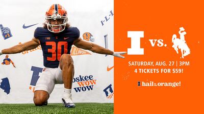 senior defensive back Sydney Brown featured in graphic advertising Illini football on August 27th