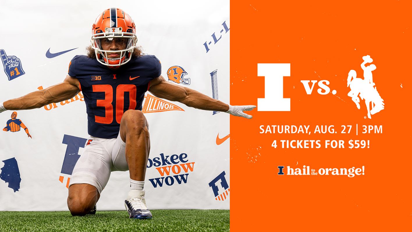 senior defensive back Sydney Brown featured in graphic advertising Illini football on August 27th