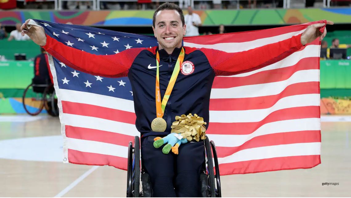Steve Serio celebrates winning the gold medal after the Men's Wheelchair Basketball Gold Medal match between Spain and USA at the Paralympic Games Rio 2016 on Sept. 17, 2016 in Rio de Janeiro, Brazil. Getty Images