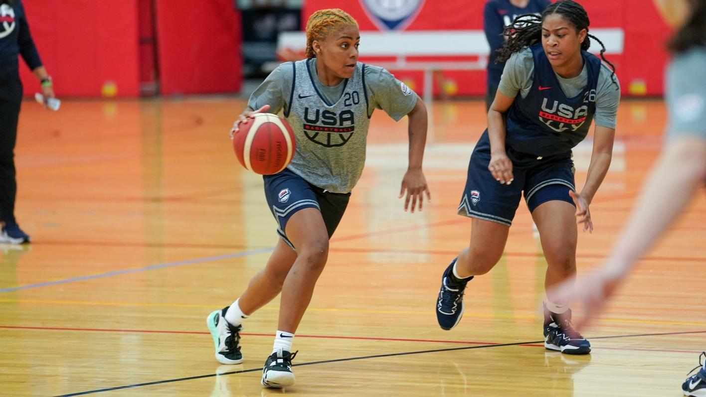 Makira Cook works against a defender during tryouts for USA Women’s AmeriCup Team