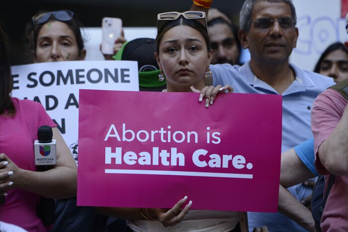 Supporters gather for an abortion-rights rally at Federal Plaza on Friday in Chicago, after the Supreme Court overturned Roe vs. Wade. (AP Photo/Paul Beaty)