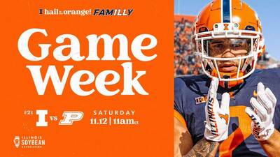 junior running back Chase Brown featured on graphic promoting Illinois vs. Purdue football on 11/12/2022