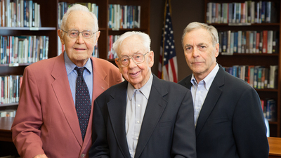 Recipients of the Chancellor’s Medallion Winton Solberg, Maynard Brichford, and William Maher. Photo by L. B. Stauffer