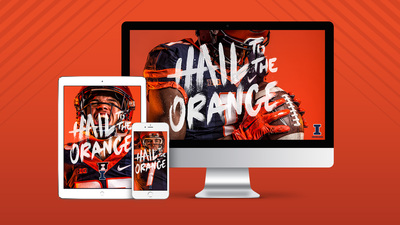 The text "Hail to the Orange" over a football player