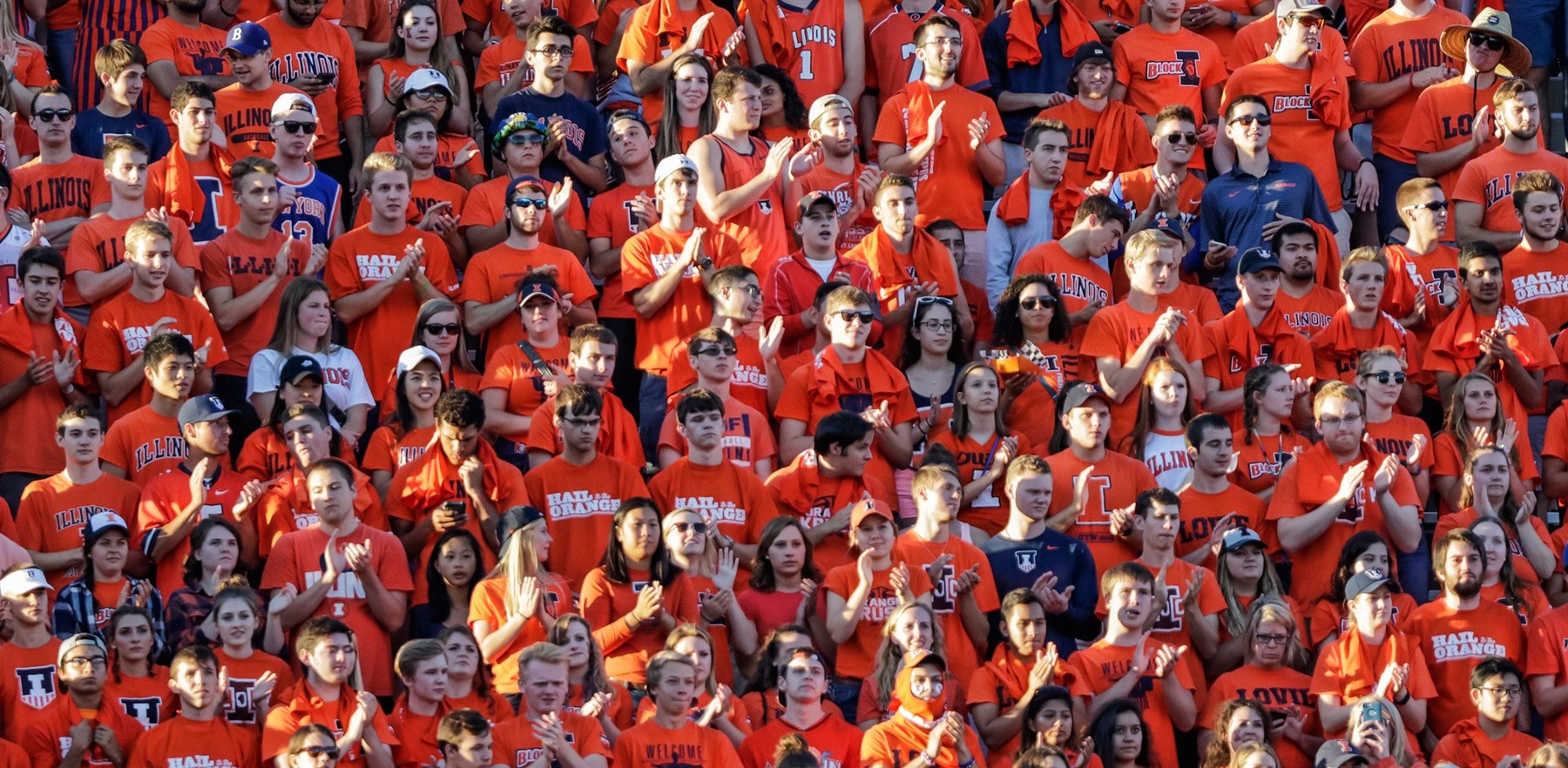 orange-clad students in the Block I cheering section