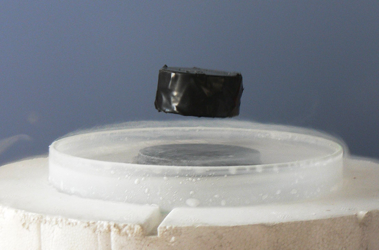 Physicists see evidence that a new material levitates in a magnetic field, a bit like the superconductor above, but such levitation is not a sure sign of superconductivity. MAI-LINH DOAN/WIKIMEDIA COMMONS