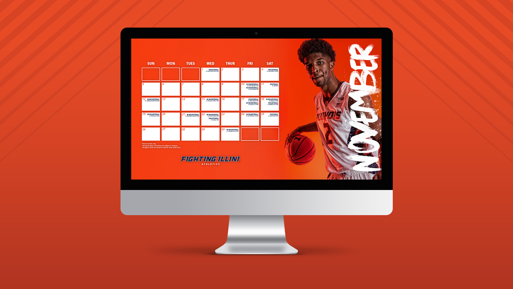 November calendar example of Illini desktop wallpaper