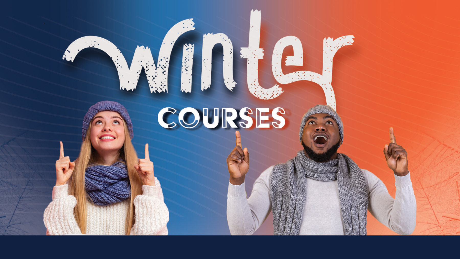 two students in winter attire are thrilled about taking an online course