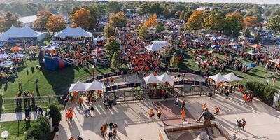 aerial view of Grange Grove during pre-game tailgating