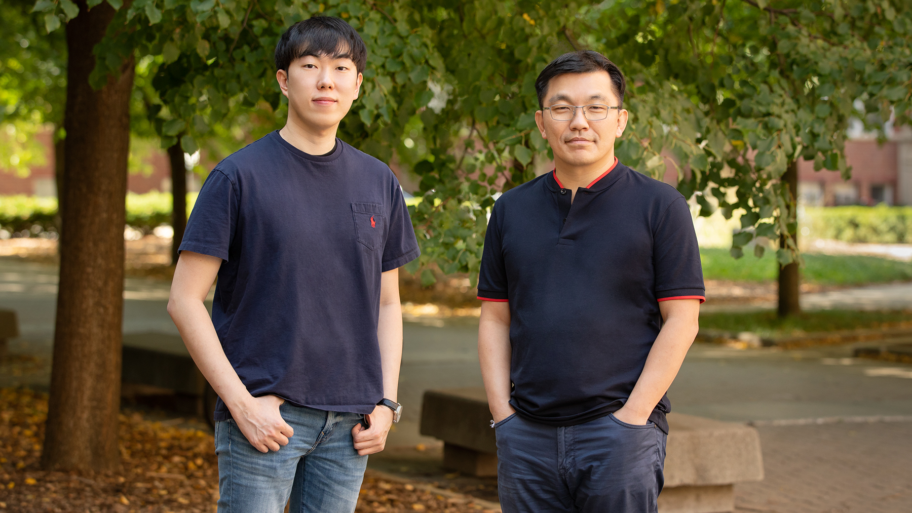 Postdoctoral researcher Byoungsoo Kim and professor Hyunjoon Kong. Photo by L. Brian Stauffer