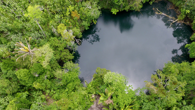 Pools like this were sacred to the Maya, who considered them portals to the underworld.  Drone photo by Jeannie Larmon