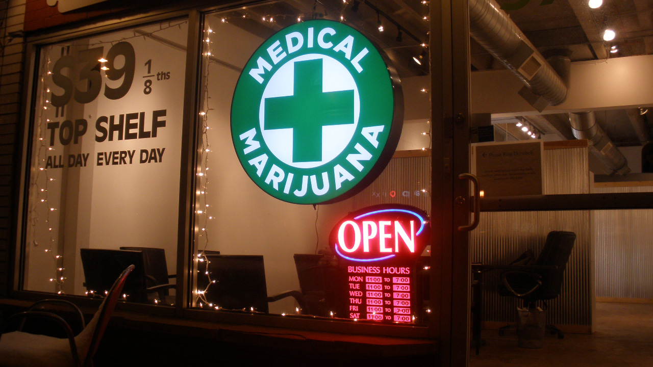 external shot of a discount medical marijuana dispensary. Photo via Wikimedia Commons