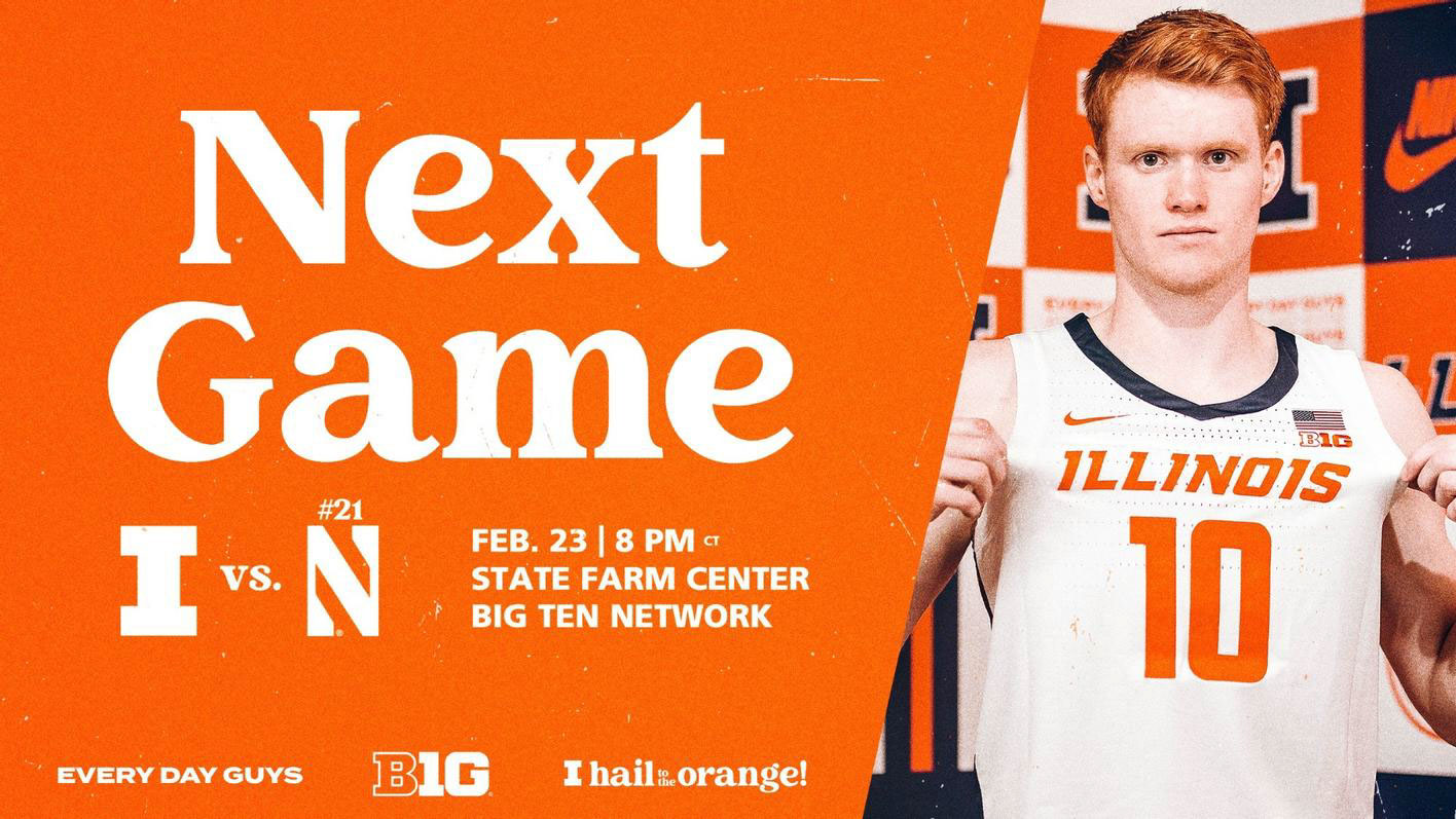 Sophomore guard Luke Goode featured on graphic advertising the game against Northwestern on Feb. 23, 2023