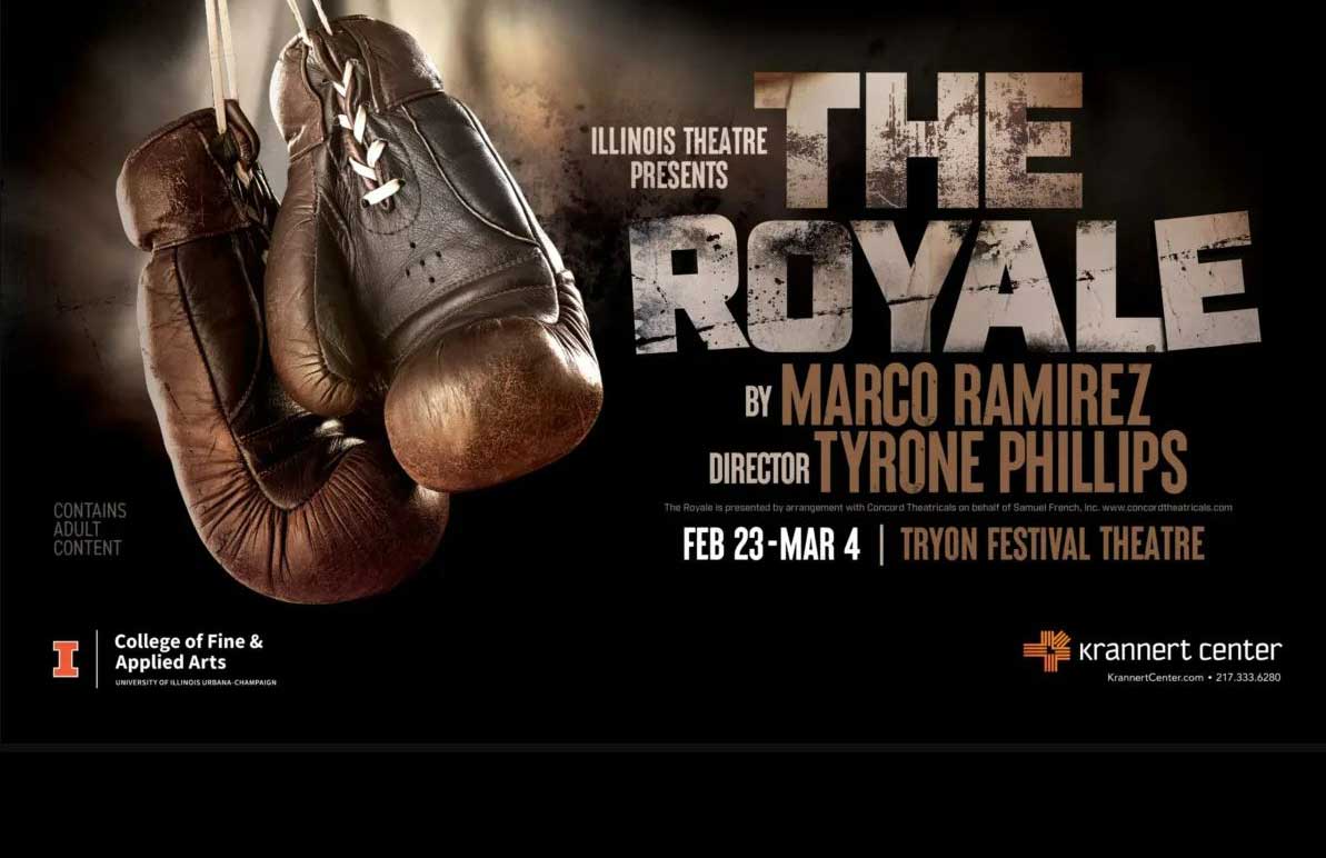 movie poster-style graphic advertising 'The Royale' shows a pair of early 20th century era boxing gloves