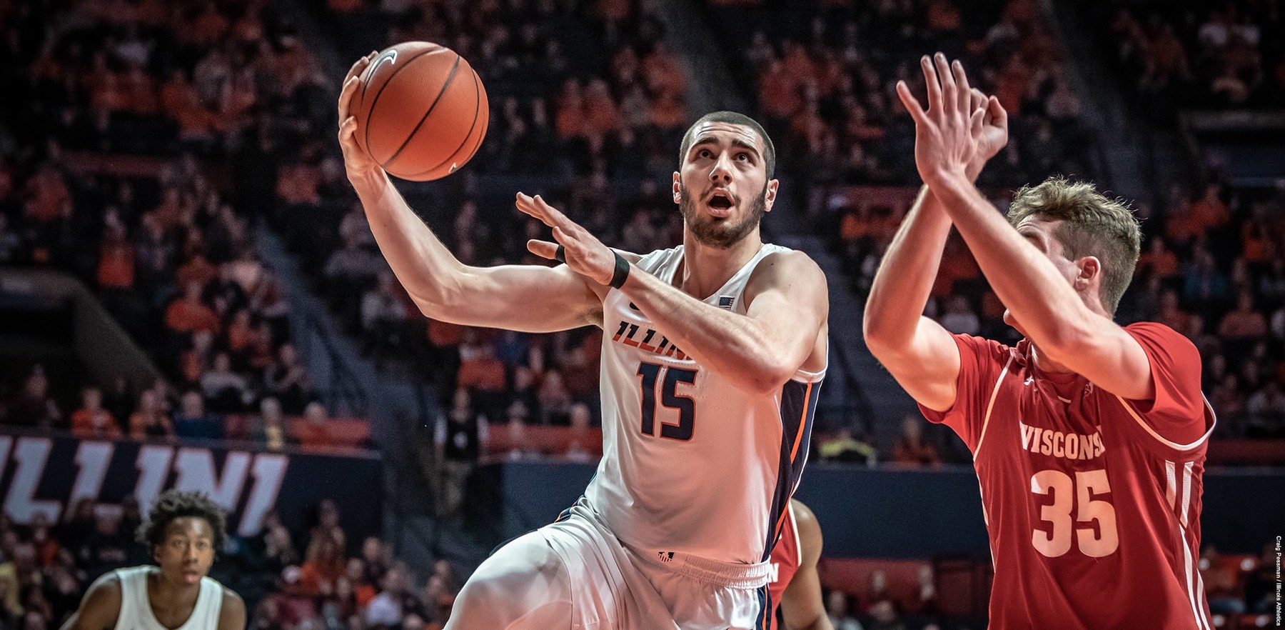 Giorgi Bezhanishvili shoots a lay up against a Wisconsin defender