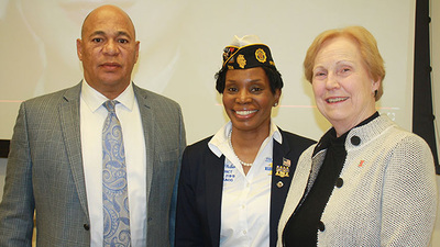 Reggie Alston, interim director of the Chez Center for Wounded Veterans in Higher Education and associate dean of academic affairs at the College of Applied Health Sciences, center is Cheryl Walker, commander of the American Legion’s 19th District, and right is Cheryl Hanley-Maxwell, dean of the College of Applied Health Sciences