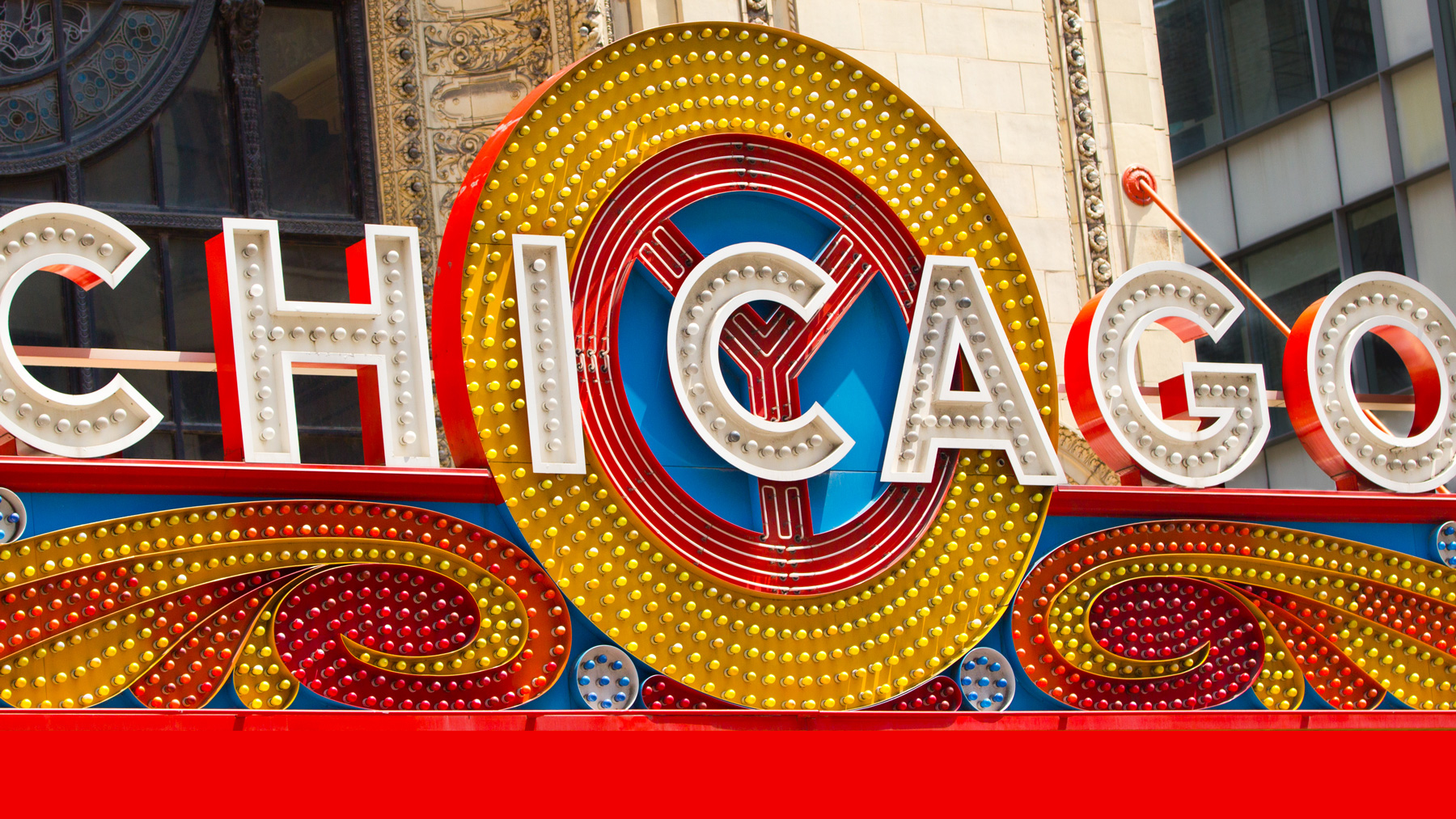 close up of iconic Chicago Theater marquee