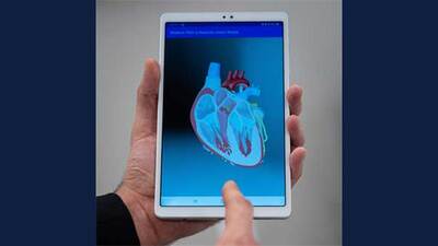 A prototype of the pediatric cardiac education app, designed to teach parents about their child's congenital heart defect. Photo by Kaden Rawson.