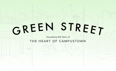 Title slide graphic. Line drawings of campustown scenes