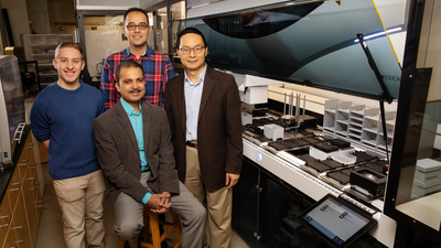 Scott Weisberg, professor Saurabh Sinha, Mohammad (Sam) Hamedi Rad and professor Huimin Zhao. Photo by Brian Stauffer