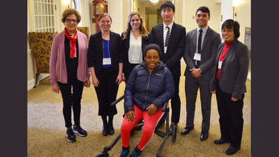 Front: Jasmine Brown. Back (from left): Diane Gottheil, Abigail Steimel, Jamie Sergay, Sung Jae Hwang, Adam Rosales, and Professor Elizabeth Hsiao-Wecksler.