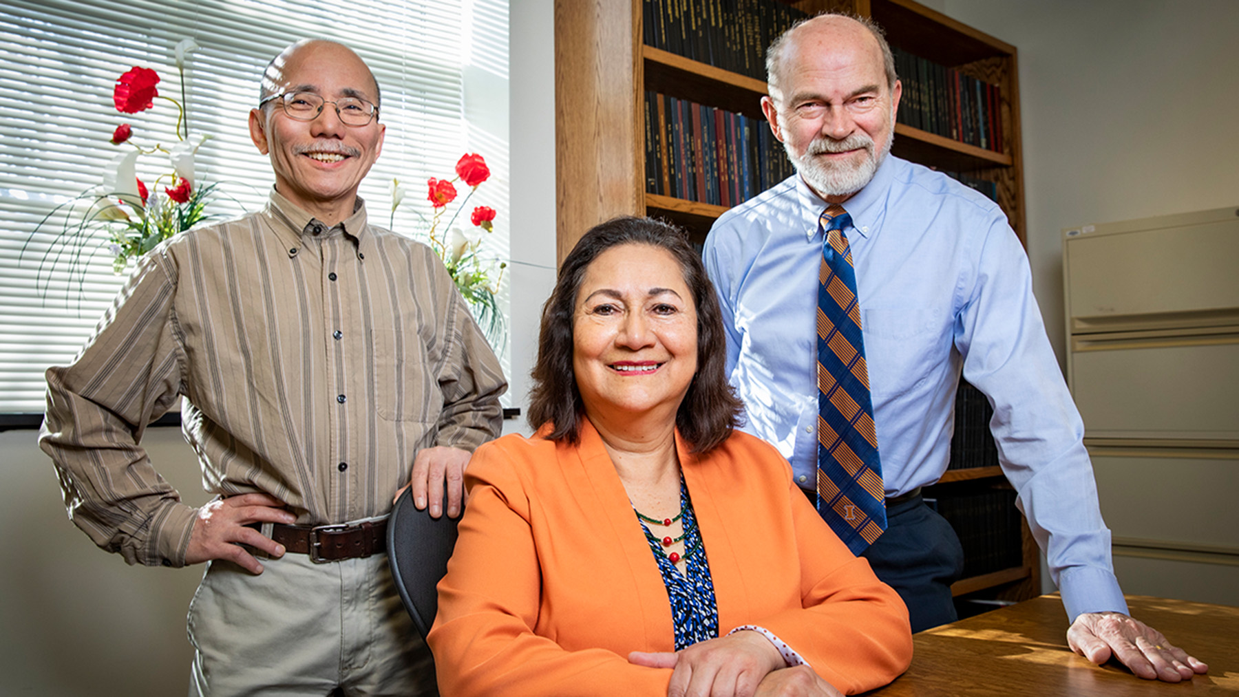Co-authors of the study included, from left, nutritional sciences professor Manabu T. Nakamura; Elvira Gonzalez de Mejia, director of the Division of Nutritional Sciences; and animal sciences professor Jan E. Novakofski.  Photo by Fred Zwicky