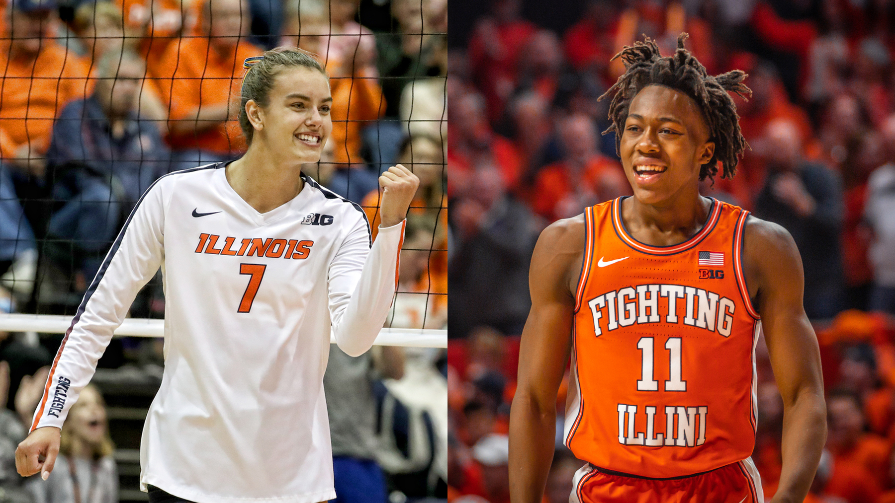 side-by-side photos of Jaqueline Quade and Ayo Dosunmu
