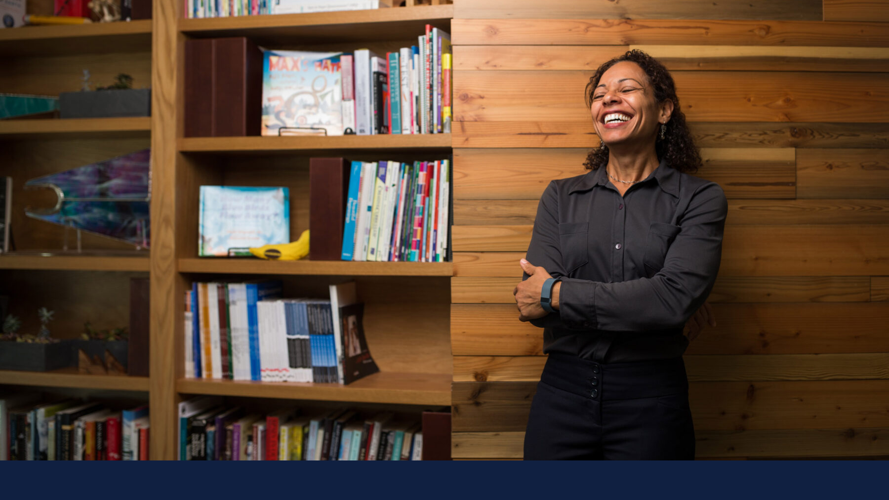 Professor Nadya Mason laughing. Photo by Andrew Bird