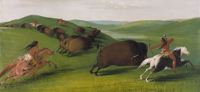 (#526290: Courtesy Smithsonian American Art Museum): “Buffalo Chase with Bows and Lances,” by George Catlin, 1832-1833.