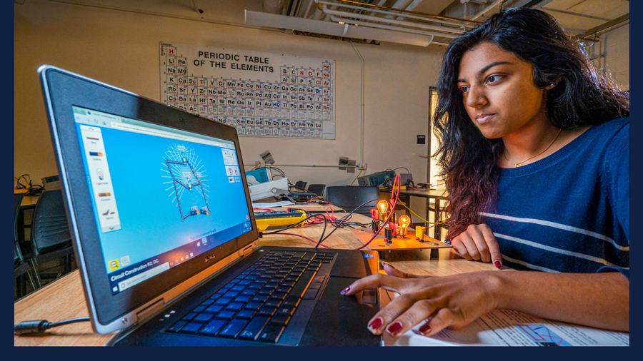 A University of Colorado student uses an online simulator to design a circuit. GLENN J. ASAKAWA/UNIVERSITY OF COLORADO, BOULDER