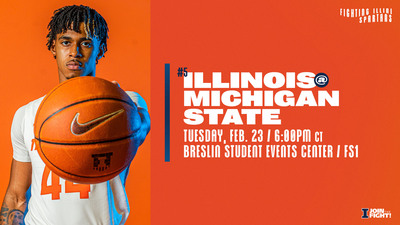 Freshman Adam Miller featured in graphic promoting Illinois vs Michigan State game on 2/23/2021