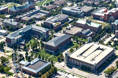 Aerial view of the U. of I. campus.