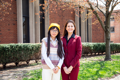 Graduate student Binxin Fu, left, and civil and environmental engineering professor Rosa Espinosa-Marzal