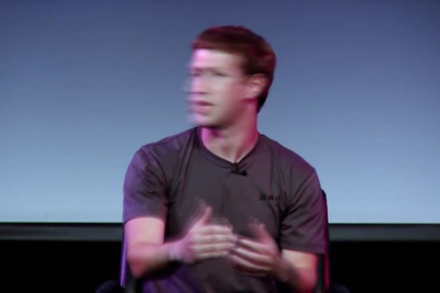 Image of Mark Zuckerberg from the video supercut "DEFICIT OF LESS" by Ben Grosser