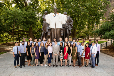 The first class of students at the Carle Illinois College of Medicine in 2018 joined Dr. King Li, front center, the dean of Carle Illinois.