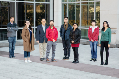 "Group" photo outside the Carl R. Woese Institute for Genomic Biology on the U. of I. campus.