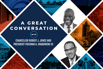 The first of Chancellor Robert Jones’ “A Great Conversation” events will be livestreamed Monday, Oct. 12, from 11 a.m. to noon CDT. Joining the chancellor will be Freeman Hrabowski, the president of the University of Maryland, Baltimore County, a national leader in academic innovation and inclusive excellence.