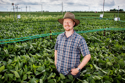 Plant biology professor Andrew Leakey and colleagues report that soybeans will suffer yield losses sooner than previously predicted under future conditions that combine elevated atmospheric carbon dioxide levels with drought. 