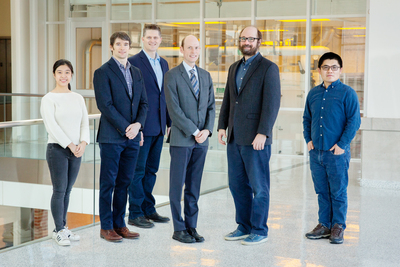 Xiaohui Zhang, left, Andrew Smith, Kelly Swanson, Erik Nelson, Mark Anastasio and Junlong Geng are part of a team working to clarify the relationship between obesity and inflammation while on the hunt for obesity-fighting drug therapies.